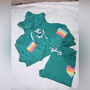 P.J. Salvage Teal Lace-Up Sweatshirt and Sweat Pants Set